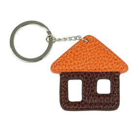 Portachiave casa - vera pelle - marrone/arancio laurige france