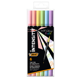 Pennarello intensity pastel - dual tip brush - colori assortiti - bic - conf. 6 pezzi