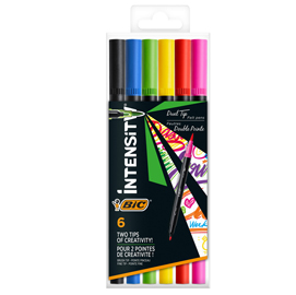 Pennarello intensity intense - dual tip brush - colori assortiti - bic - conf. 6 pezzi