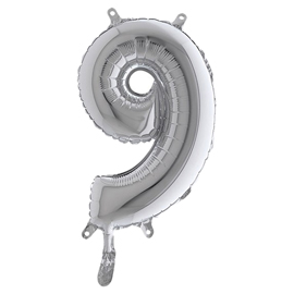 Palloncino - numero 9 - h 36 cm - mylar - argento - big party
