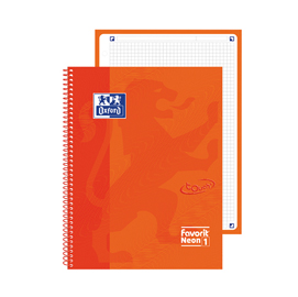 Quaderno spiralato neon 1 - a4+ - quadretti 5 mm - 90 gr - arancione fluo - oxford