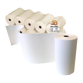 Rotolo per calcolatrici e stampanti - 57 mm x 25 m - diametro esterno 45 mm - anima 12 mm - 55 gr - carta termica bpa free - sabacart - blister 10 pezzi