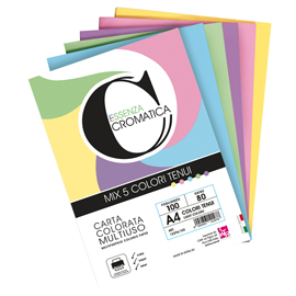 Risma carta cromatica - a4 - 80 gr - colori assortiti tenui - 100 fogli - cwr