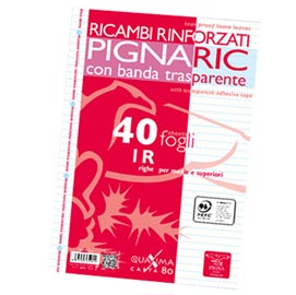 Ricambi forati rinforzati pignaric - a4 - 1 rigo - 40 fogli - 80gr - pigna