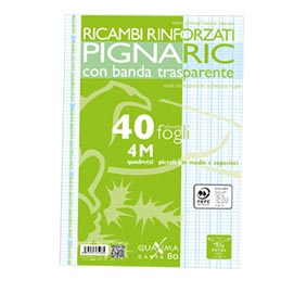 Ricambi forati rinforzati pignaric - a4 - quadretto 4mm - 40 fogli - 80gr - pigna