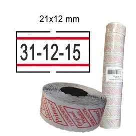 Rotolo da 1000 etichette per printex smart - 21x12 mm - adesivo permanente - bianco con righe rosse - pack 10 rotoli