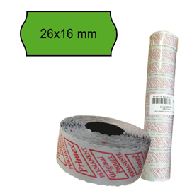 Rotolo da 1000 etichette a onda per printex smart 16/2616 e z maxi 6/2616 - 26x12 mm - adesivo permanente - verde - pritnex - pack 10 rotoli