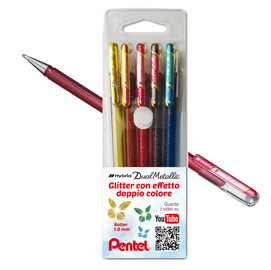 Roller gel hybrid dual metallic - punta 1,0mm - 5 colori assorititi  - pentel - astuccio 5 roller