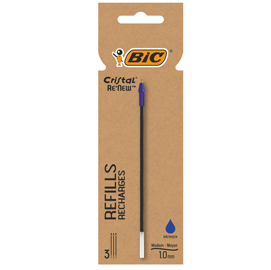 Refill sfera cristal  re'new - punta 1 mm - blu -  bic  - blister 3 pezzi