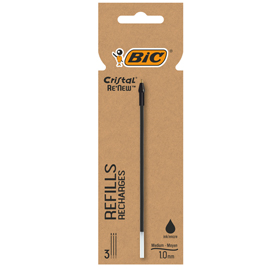 Refill sfera cristal  re'new - punta 1 mm - nero - bic  - blister 3 pezzi