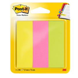 Segnapagina post it® in carta - 25x76 mm - 3 colori neon - post it® - conf. 300 pezzi