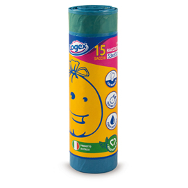 Sacchi per immondizia con maniglie - 53x65 cm - 43 l - 25 micron - blu - logex professional - rotolo da 15 sacchetti