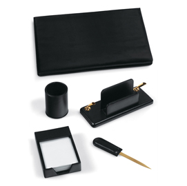 Servizio scrittoio in similpelle - 5 componenti - marrone - niji italiana