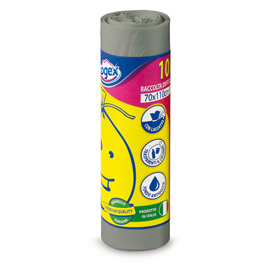 Sacchi per immondizia - 70x110 cm - 120 l - 16 micron - grigio - logex professional - rotolo da 10 sacchetti