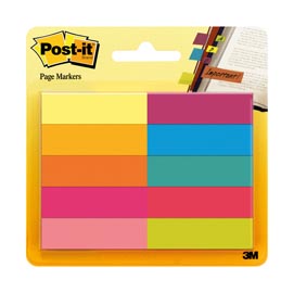 Segnapagina post it® in carta - 12,7x44 mm - 10 colori assortiti - post it® - conf. 500 pezzi