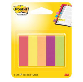 Segnapagina post it® in carta - 12,7x44 mm - 5 colori assortiti - post it® - conf. 250 pezzi