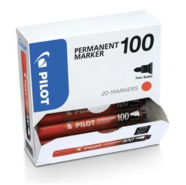 Scatola marcatore permanente markers 100  - punta tonda 4,50mm - rosso - pilot - conf. 15 pezzi + 5 pezzi gratis