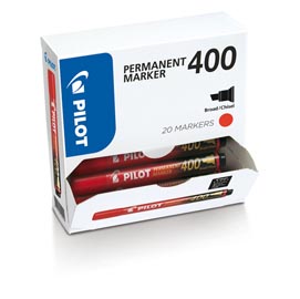 Scatola marcatore permanente markers 400  - punta a scalpello 4,50mm - rosso - pilot - scatola 15 pezzi +5 pezzi gratis