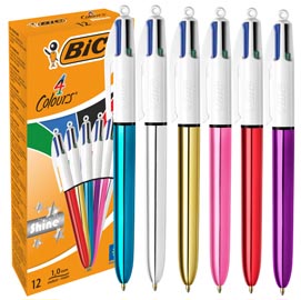 Scatola penna sfera scatto multifunzione 4 colours shine - punta 1,0mm - 4 colori  - bic - conf. 12 pezzi