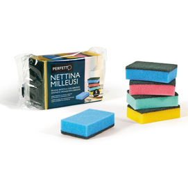 Spugna nettina milleusi - 11x6,5x3 cm - doppio strato - colori assortiti - perfetto - conf. 5 pezzi
