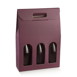 Scatola 3  bottiglie con maniglia - 270x90x385 mm - skin vinaccia - scotton