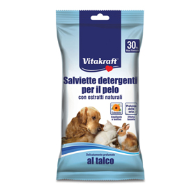 Salviette detergenti per pelo di animali (cani, gatti, roditori) - vitakraft - conf. 30 pezzi