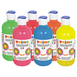 Tempera brillante perlata - 500ml - colori fluo assortiti - primo - box 6 colori