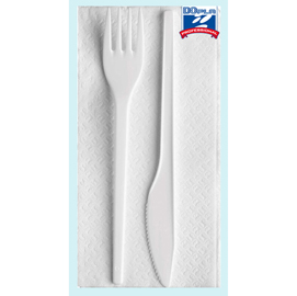 Tris monouso (coltello, forchetta, tovagliolo) - polistirene - dopla - conf. 100 pezzi