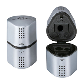 Temperamatite grip 2001 con contenitore - 3 fori - silver - con doppio serbatoio - faber castell