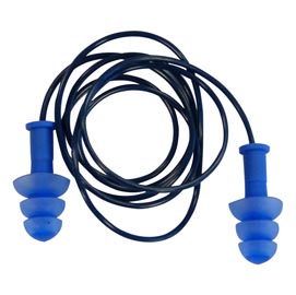 Tappi auricolari con cordino - rilevabili al metal detector - diametro 7/11 cm - snr 28 db - blu - deltaplus - sacchetto da 10 paia