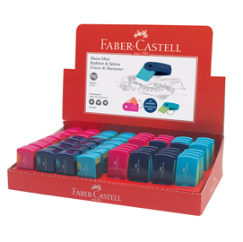 Temperamatite e gomme mini sleeve - colori assortiti - faber castell - espositore con 56 pezzi