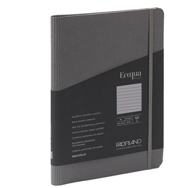 Taccuino ecoqua plus - con elastico - spiralato - a5 - 70 fogli - righe - antracite - fabriano