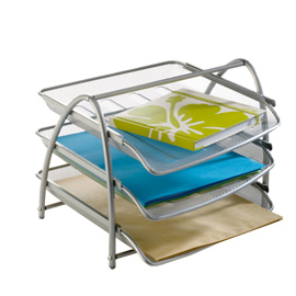 Vaschetta portacorrispondenza mesh - 3 ripiani - rete metallica - 34x29x24,5 cm - argento - alba