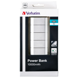 Verbatim - powerbank black plastic, 5v=2a in and out. 2x out - 49572 - 10.000 mah
