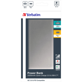 Verbatim - powerbank qc3 - grey/silver metal - 49577 - 20.000 mah
