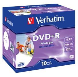 Verbatim - scatola 10 dvd+r jewel case - stampabile - 43508 - 4,7gb