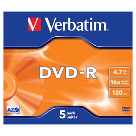Verbatim - scatola 5 dvd-r - jewel case - serigrafato - 43519 - 4,7gb
