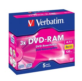 Verbatim - scatola 5 dvd-ram - base disc serigrafata - 43450 - 4,7gb
