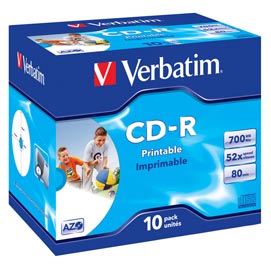 Verbatim - scatola 10 cd-r datalife plus - jewel case - 1x-52x - stampabile inkjet - 43325 - 700mb